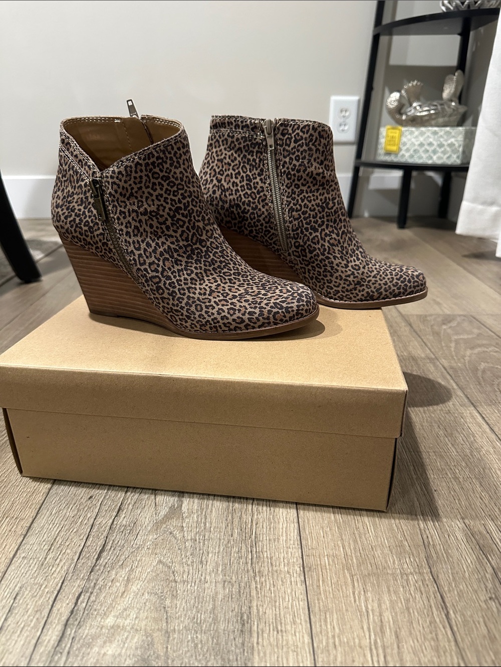 Lucky Brand Leopard Print Wedge Ankle Boots - Brown/Tan